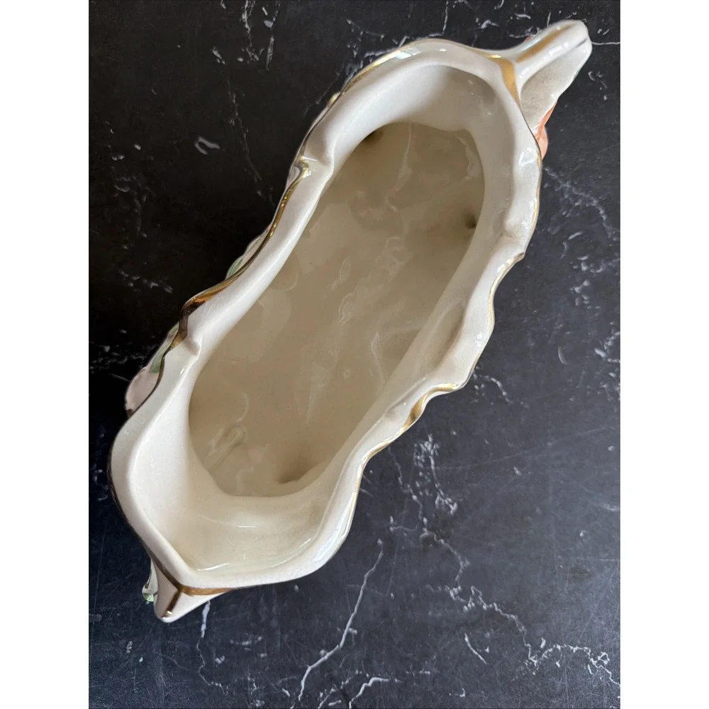 COVENTRY Porcelain Footed Dish Planter Vintage Floral Gold Trim 5510R